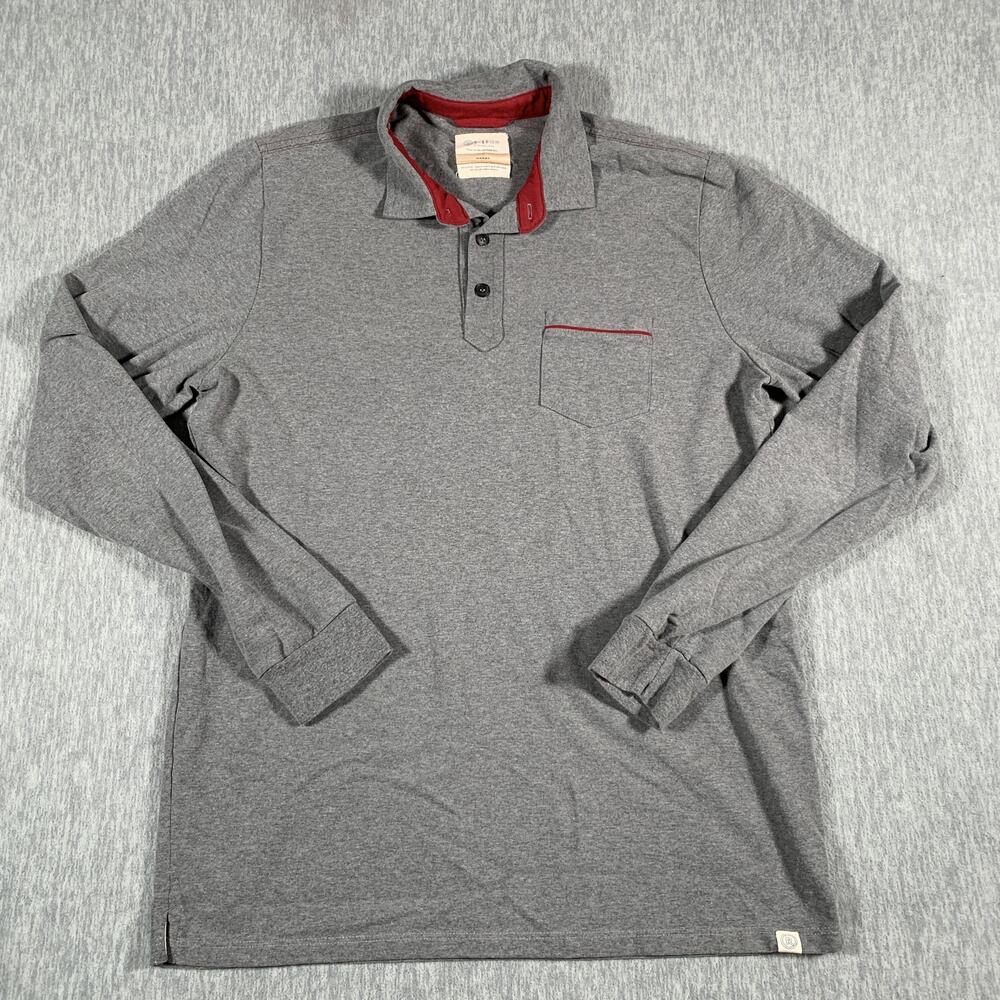 Marine Layer Re-Spun Polo Shirt Mens Large Gray Long Sleeve Pocket Casual